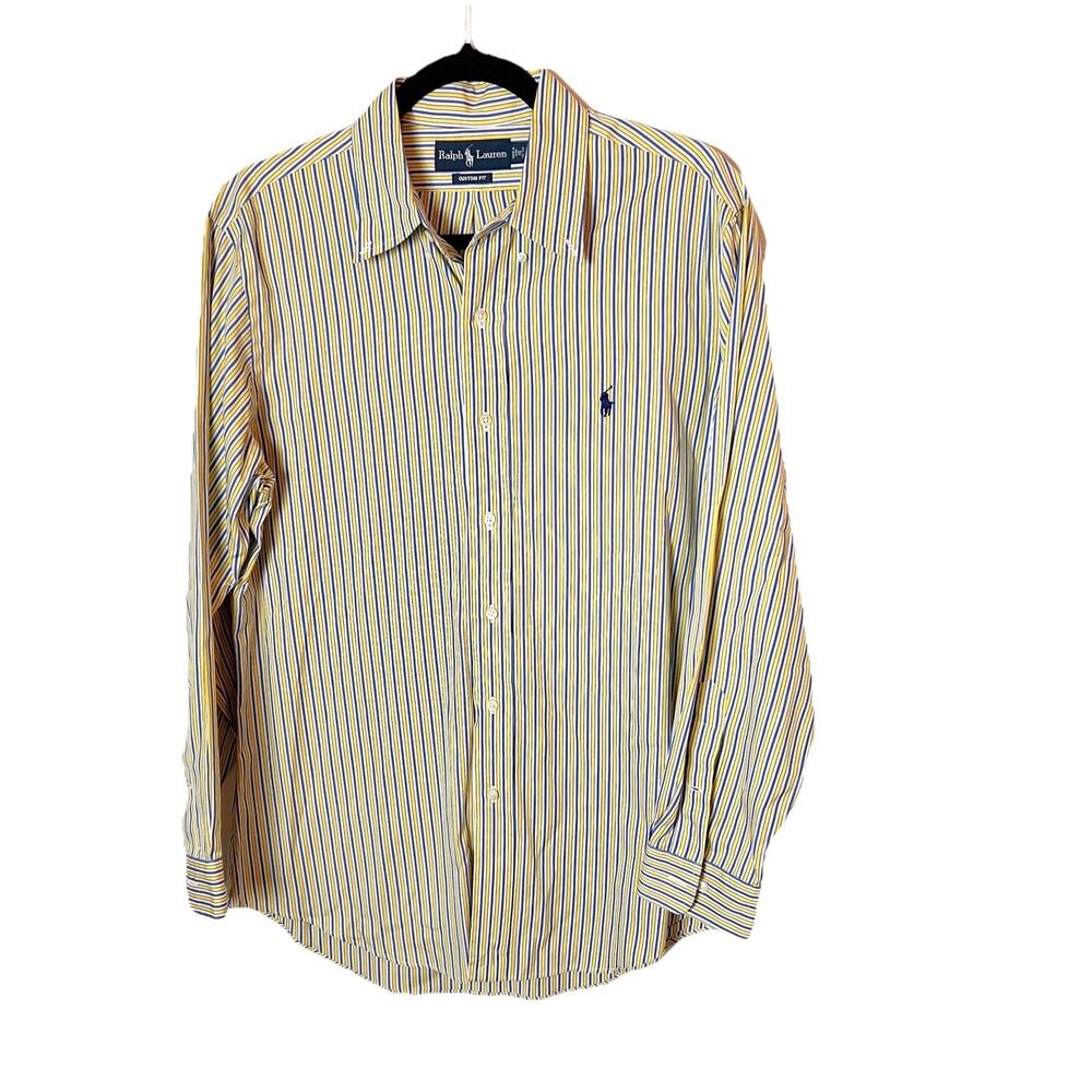 Ralph Lauren Polo Custom Fit Dress Shirt Men’s 16 1/2 32/33 Yellow/Blue Stripe